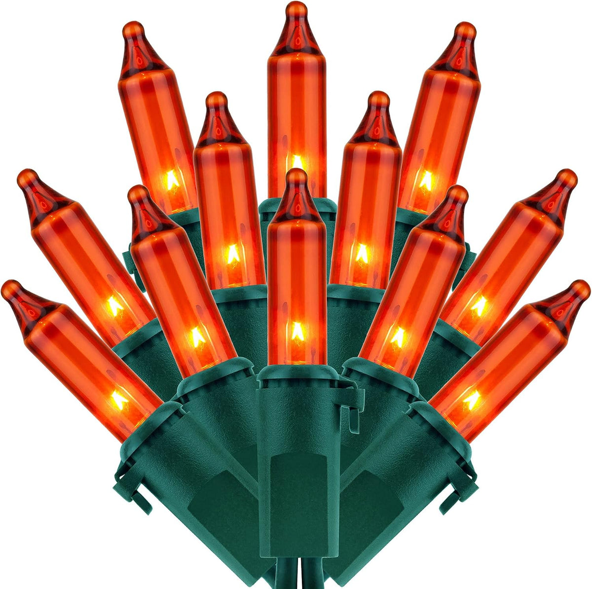 200 Orange Christmas Lights, 2 Set 33 ft 100 ct Green Wire UL String Light