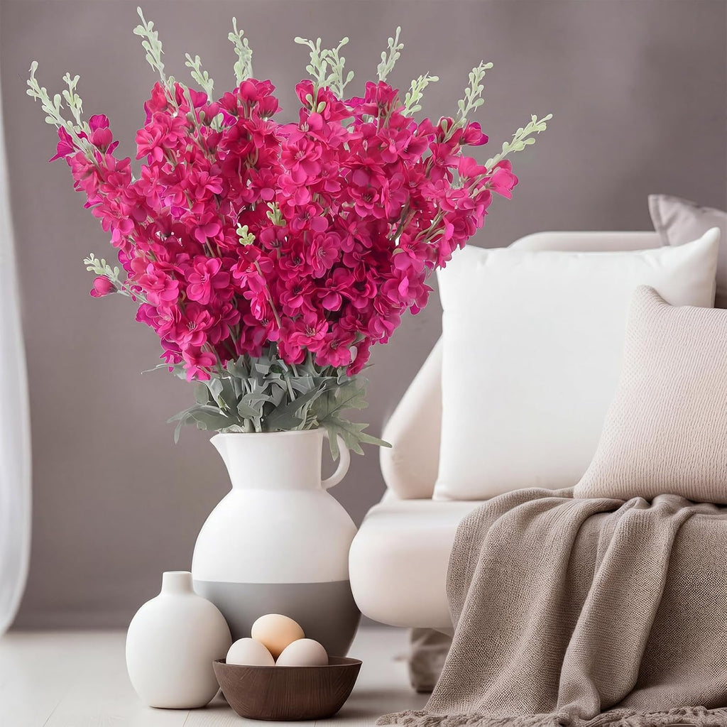 Thiccywoov 42 Pcs Rose Red Delphinium Artificial Flower Bulk, 34.25"