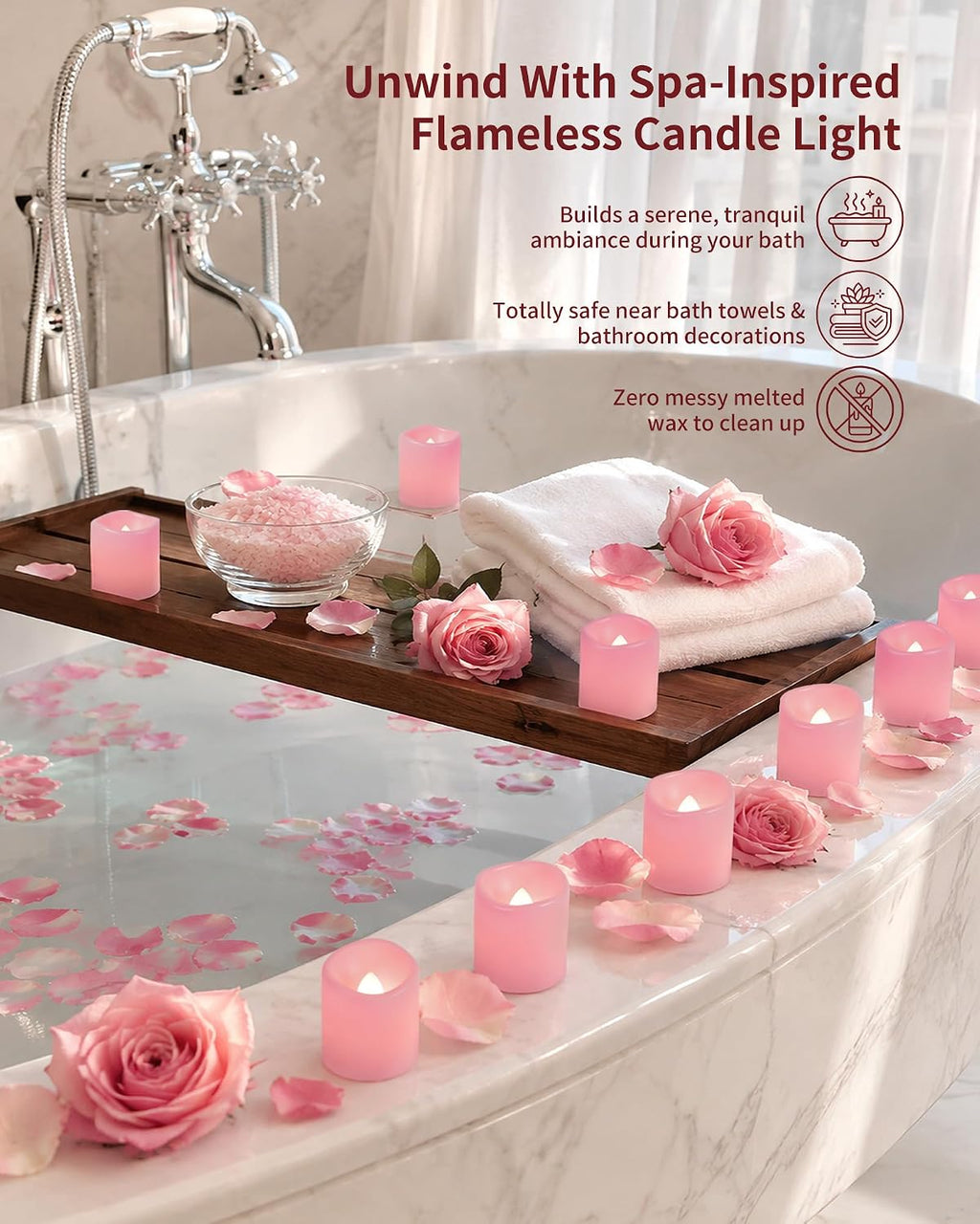 Homemory 24 Pack Pink Flameless Flickering LED Votive Tealights Candles