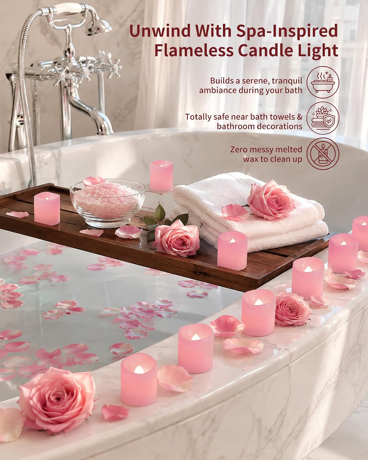 Homemory 24 Pack Pink Flameless Flickering LED Votive Tealights Candles