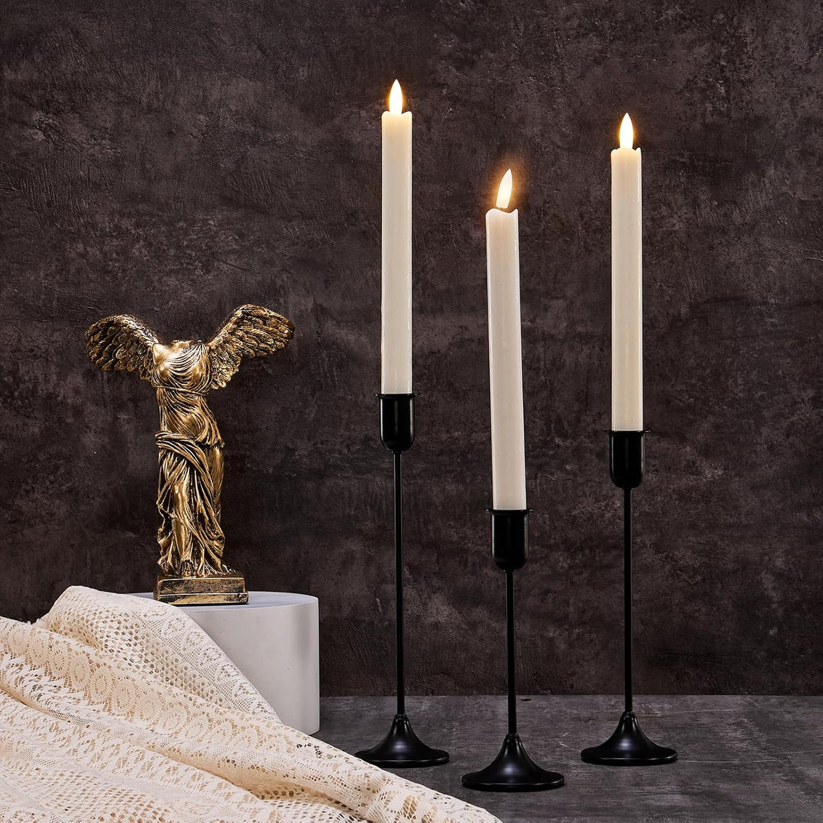 Batoslee Black Candlestick Holders Set of 3 Pcs, Taper Candle Sticks Stand