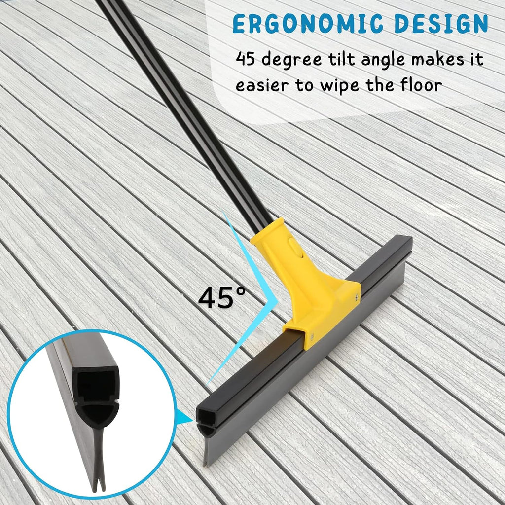 Squeegee Broom for Floor, 18'' Heavy Duty Water Wiper with Long Handle
