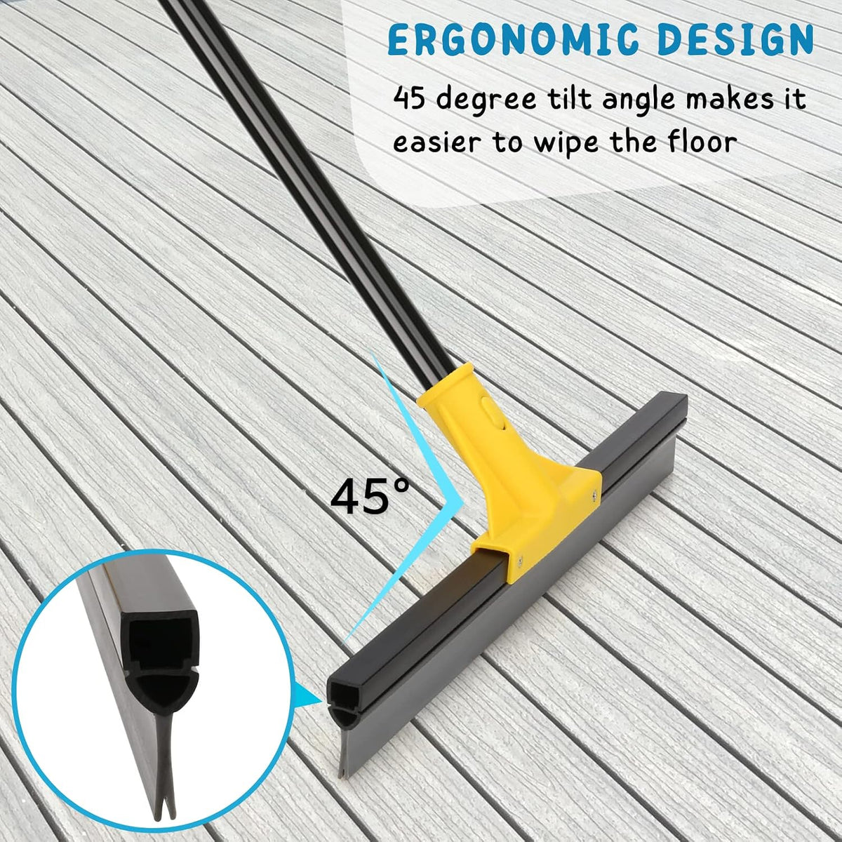 Squeegee Broom for Floor, 18'' Heavy Duty Water Wiper with Long Handle