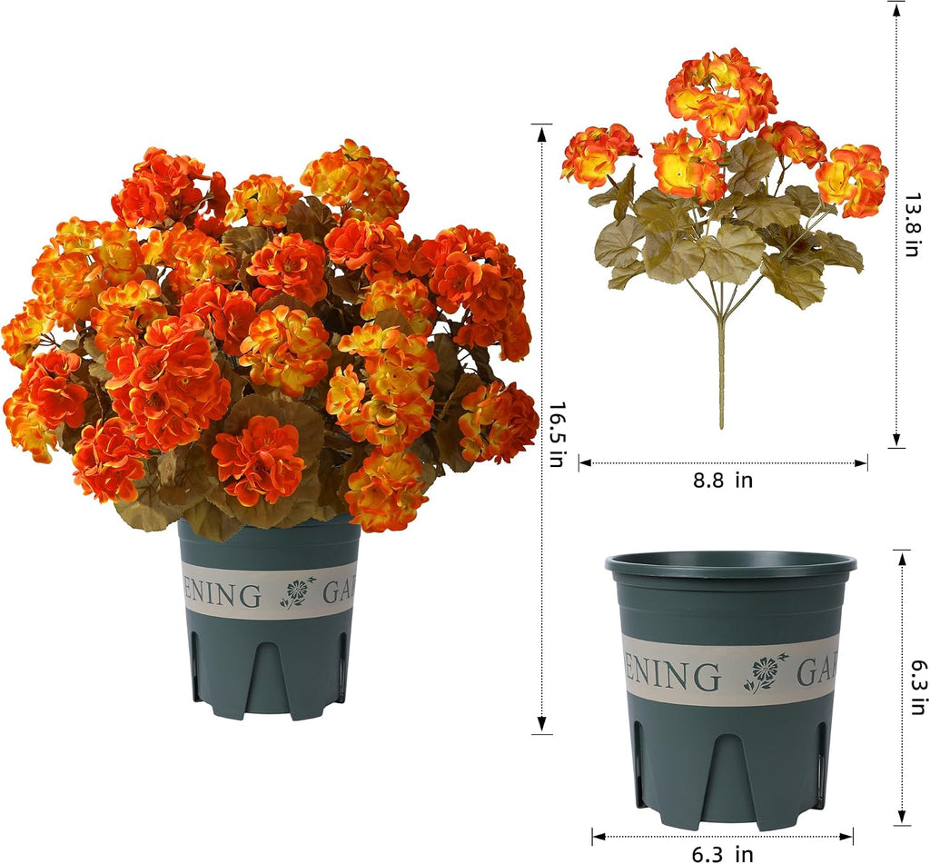 Geraniums Fall Flowers Artificial Flowers for Outdoors Autumn Decor, 2 Pack Potted Plants Faux Geraniums Bush Realistic UV Resistant Fake Flowers Greenery for Front Door Porch Patio Yard Indoor, Mix
