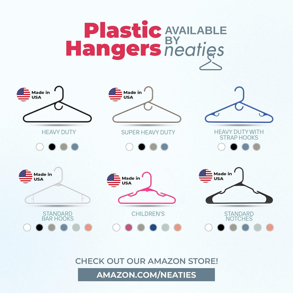 Plastic Hangers 30 Pack – Made in The USA – 6lb Capacity Standard Clothes Hangers with Notches and Reinforced Edges for Dresses, Lingerie, Shirts, Pants, and Jackets – White & Gray