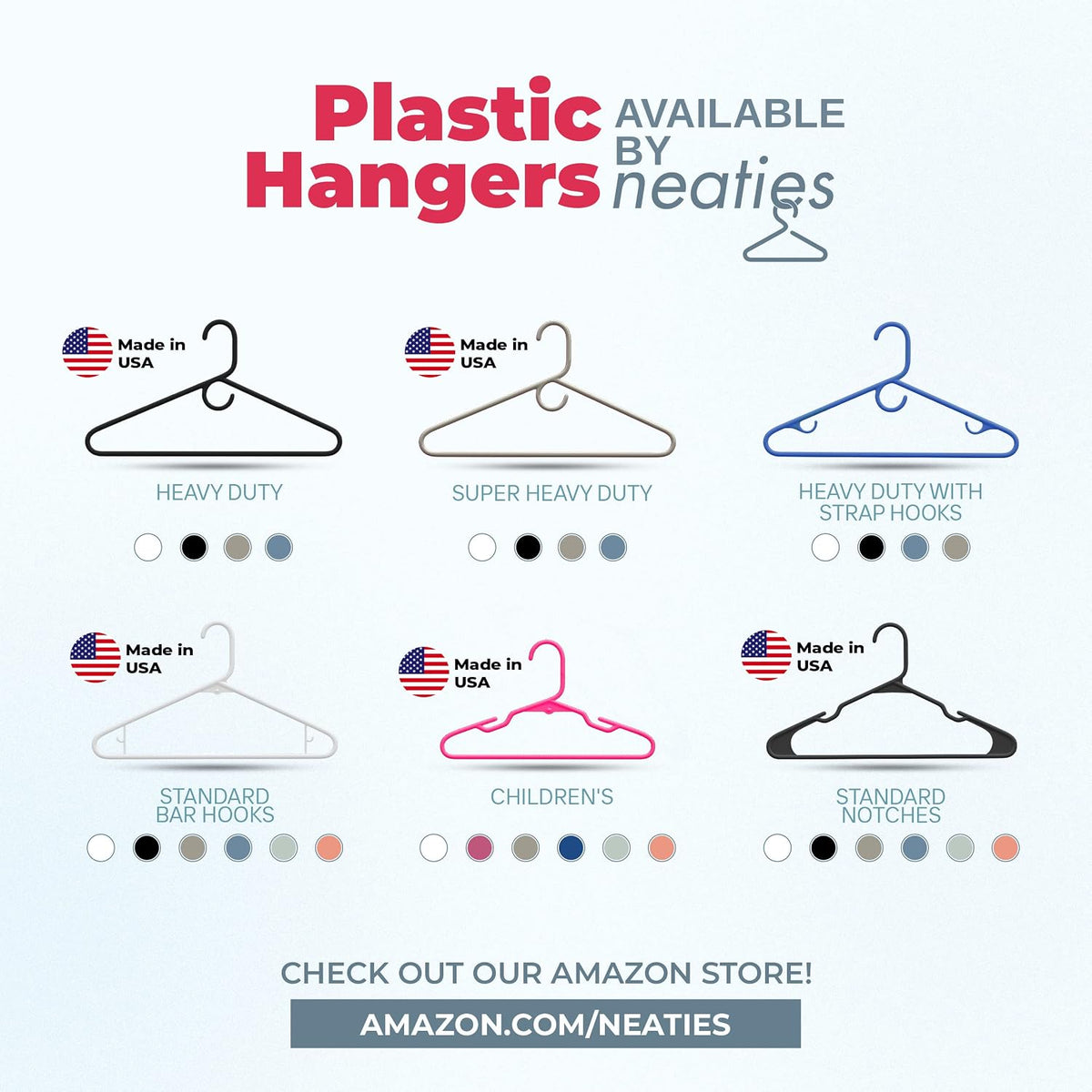 Plastic Hangers 30 Pack – Made in The USA – 6lb Capacity Standard Clothes Hangers with Notches and Reinforced Edges for Dresses, Lingerie, Shirts, Pants, and Jackets – White & Gray