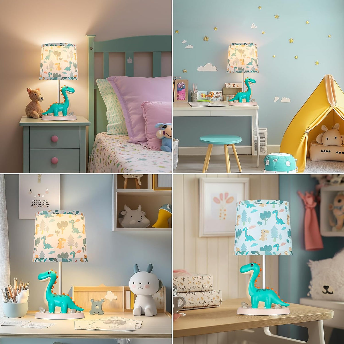 Hamucd Small Green Dinosaur Table Lamp for Bedroom Nightstand Decor,Animal Nursery Single Bedside Lamp for Kid Study Room,Cute Desk Lamp for Boy Girl Toddler Play Room,1 LED Bulb Included