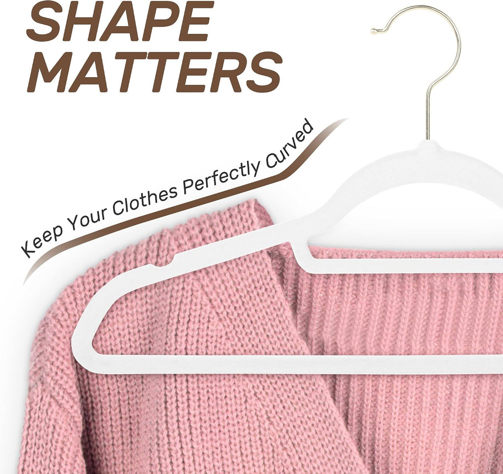 Velvet Hangers 30 Pack with Gold Hooks, Non-Slip Felt Clothes Hangers White