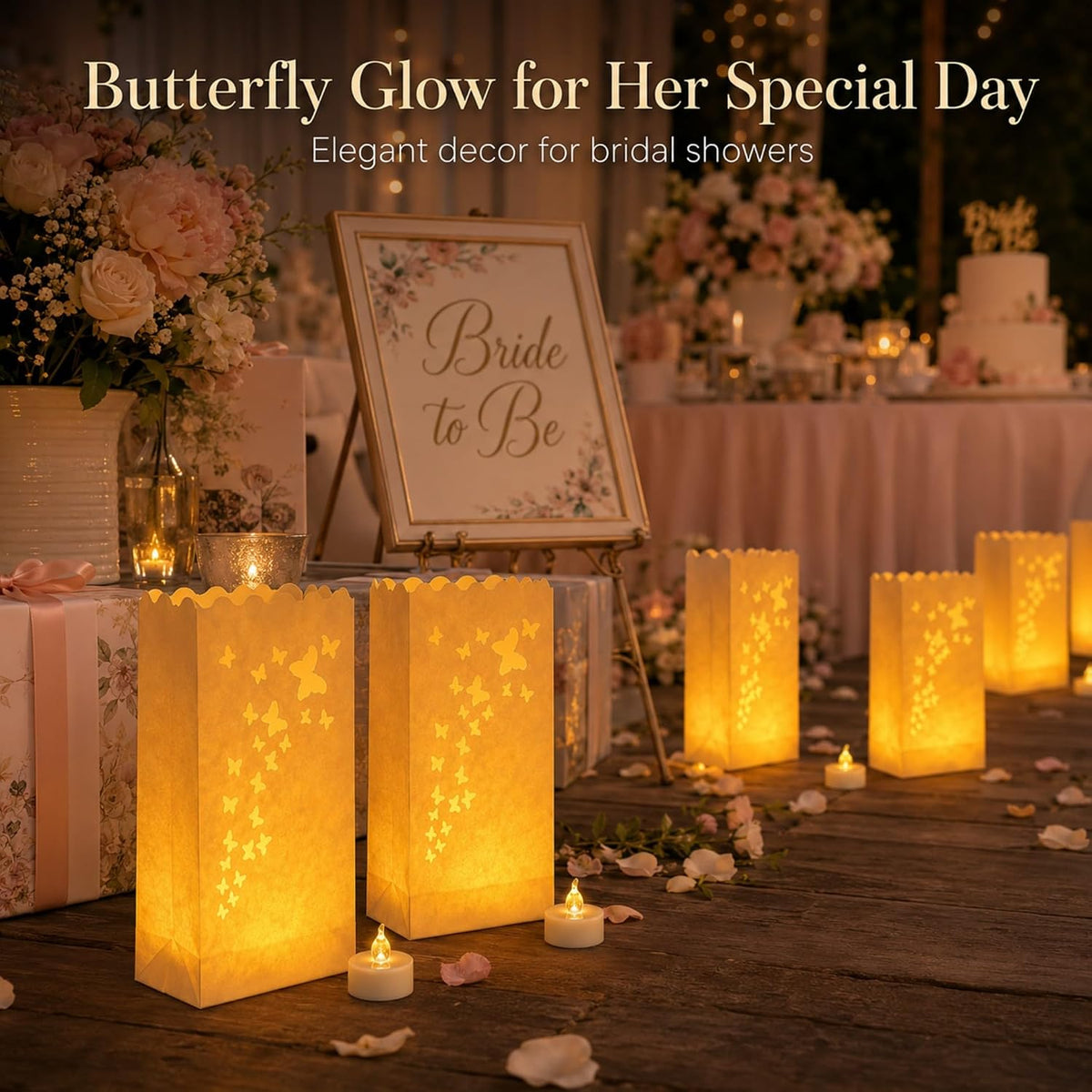 AceList 50 Butterfly Luminary Bags with 50 Flameless LED Tea Lights