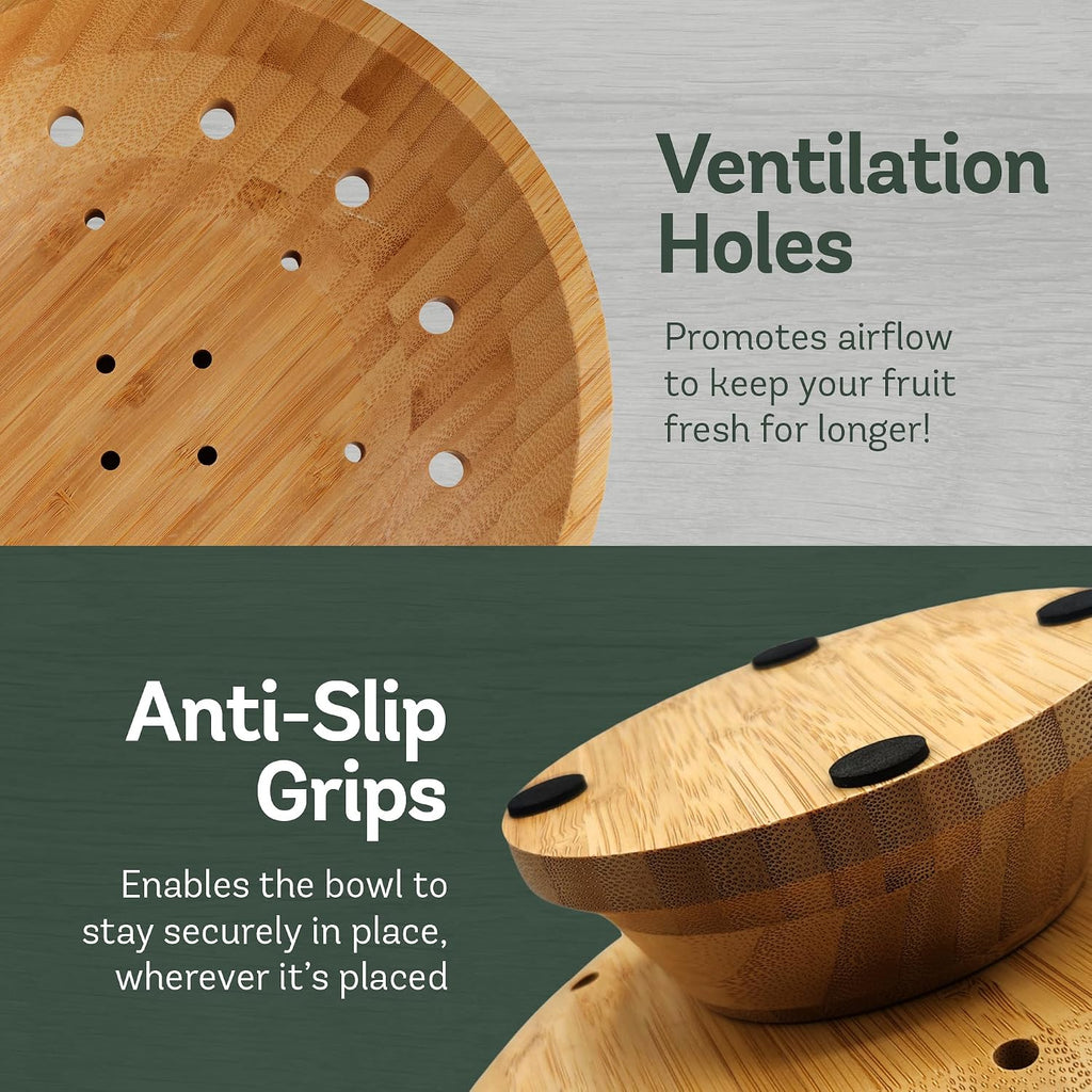 Wooden Fruit Bowl for Kitchen Counter, Bamboo Pedestal Fruit Basket, Vented