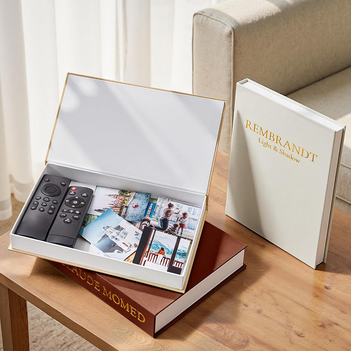 JARLINK Aesthetic Decorative Books, Set of 3 Linen Faux Book Boxes, Brown