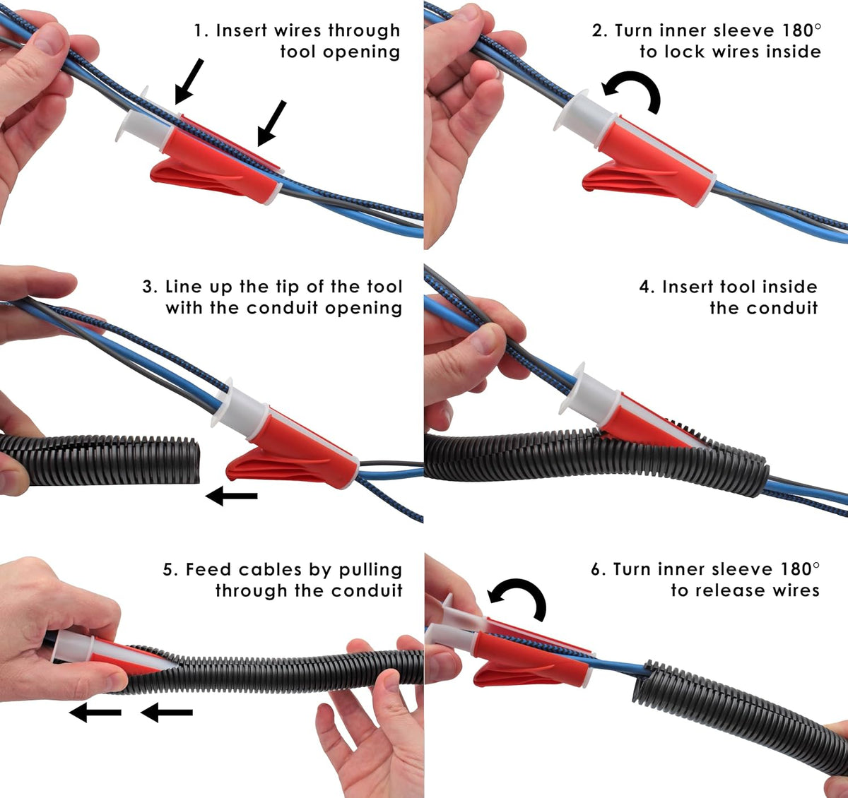 Electriduct Wire Loom Cable Insertion Tool for 3/8" to 1/2" Conduit Sleeving Installation - Model CM08 | 5 Pack