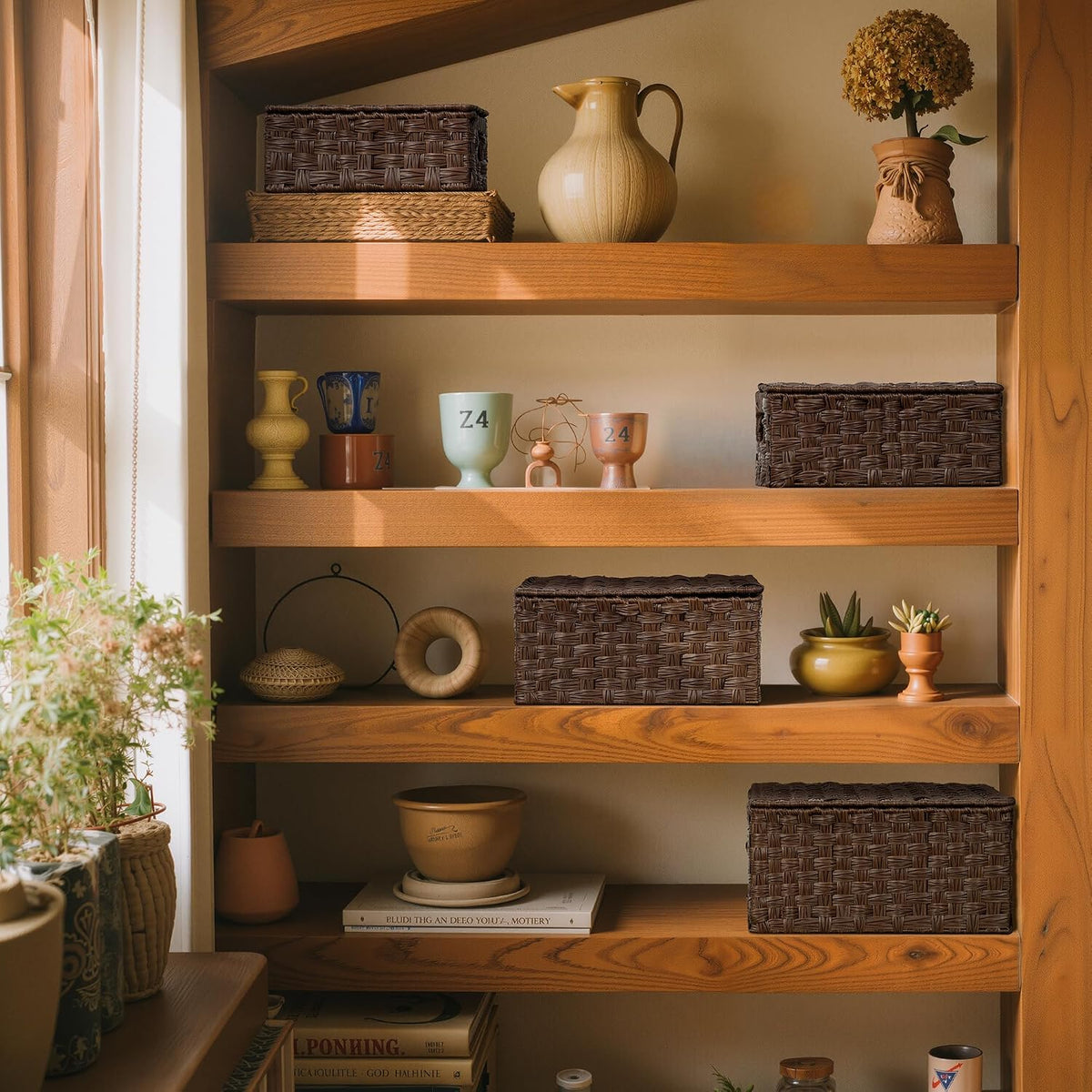 GRANNY SAYS Wicker Basket with Lid, Decorative Storage Baskets for Shelves