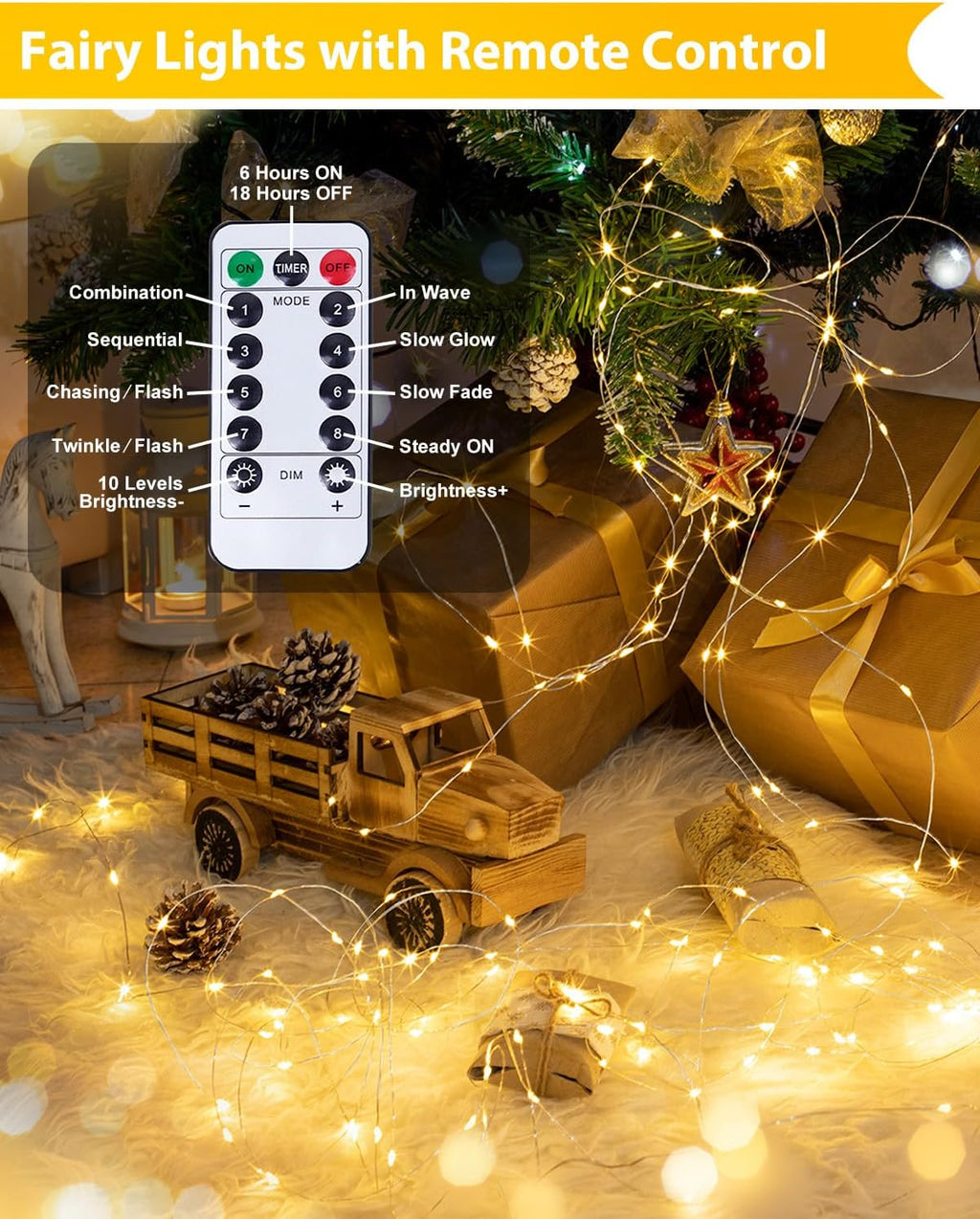 4 Pack 60 LED Fairy Lights Battery Operated with Remote, 20 FT Warm White
