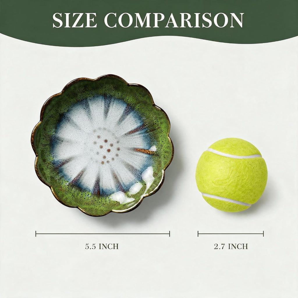 Pinehaven Green Lotus Incense Holder, Handcrafted Ceramic Japanese Zen Tray