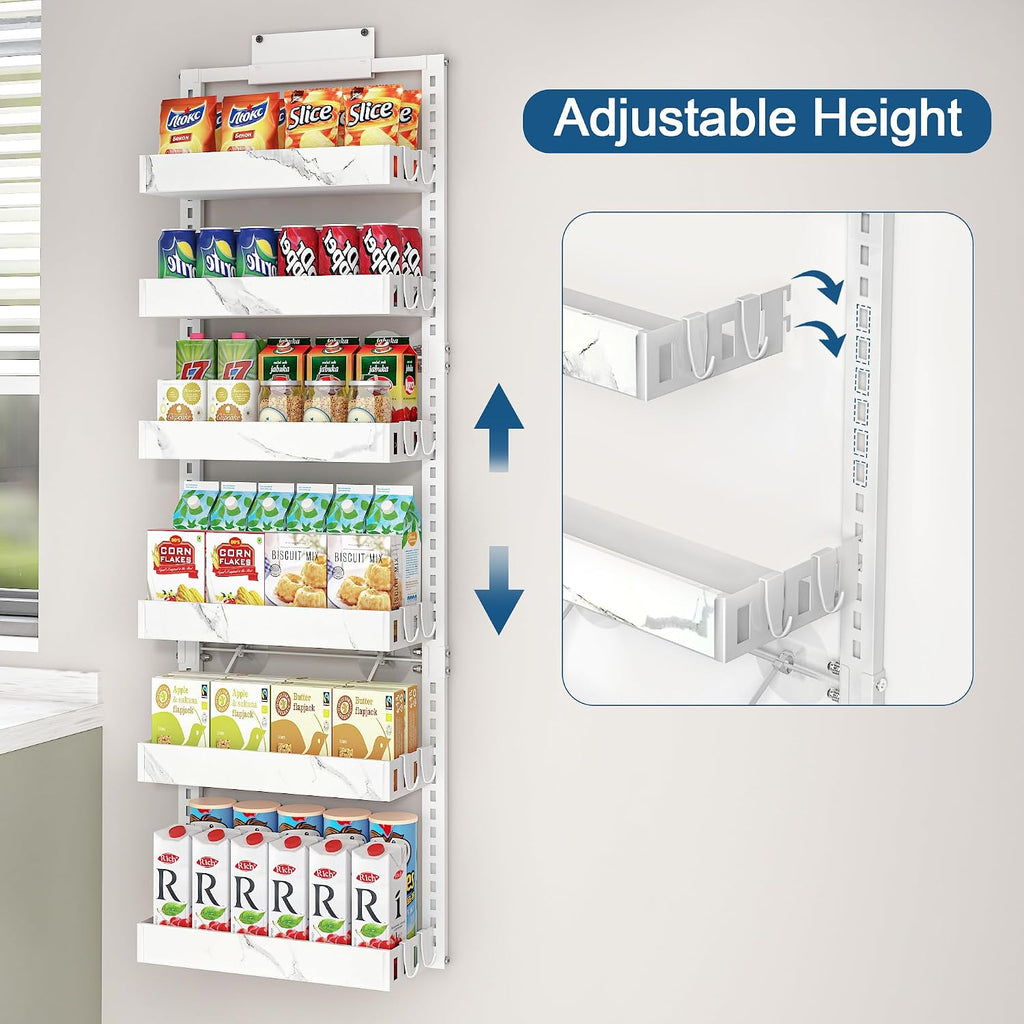 BUKFEN Over the Door Pantry Organizer, 6-Tier Adjustable Basket Spice Rack