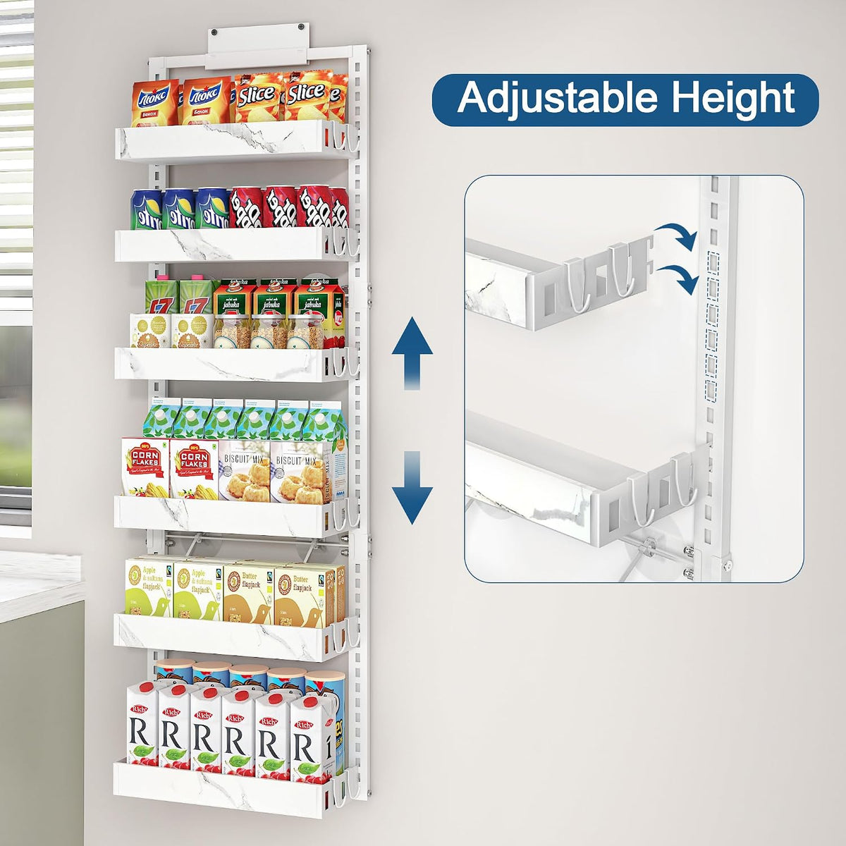 BUKFEN Over the Door Pantry Organizer, 6-Tier Adjustable Basket Spice Rack