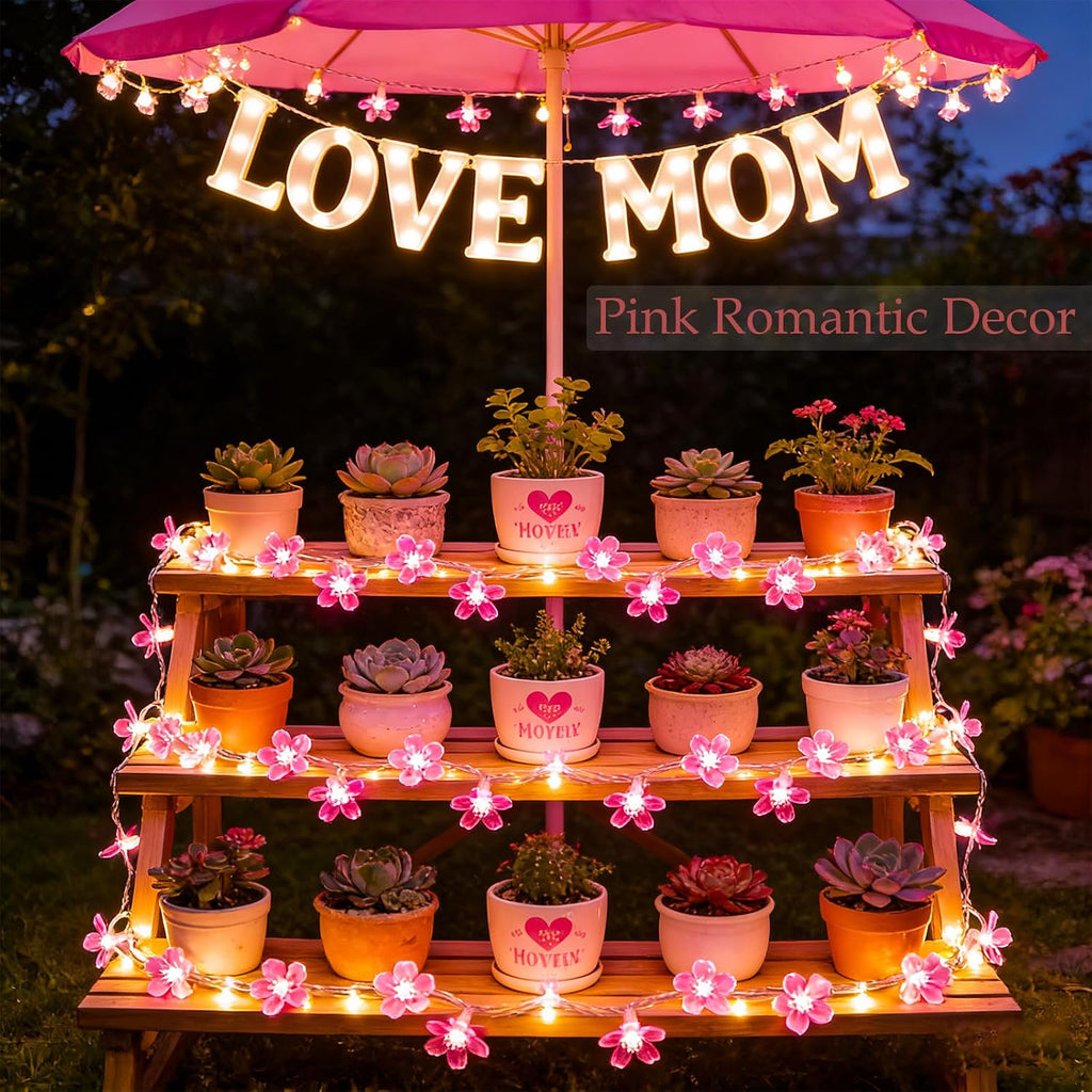 33ft 100 LED Plug in Pink Fairy Flower Holiday String Lights for Dorm Decor