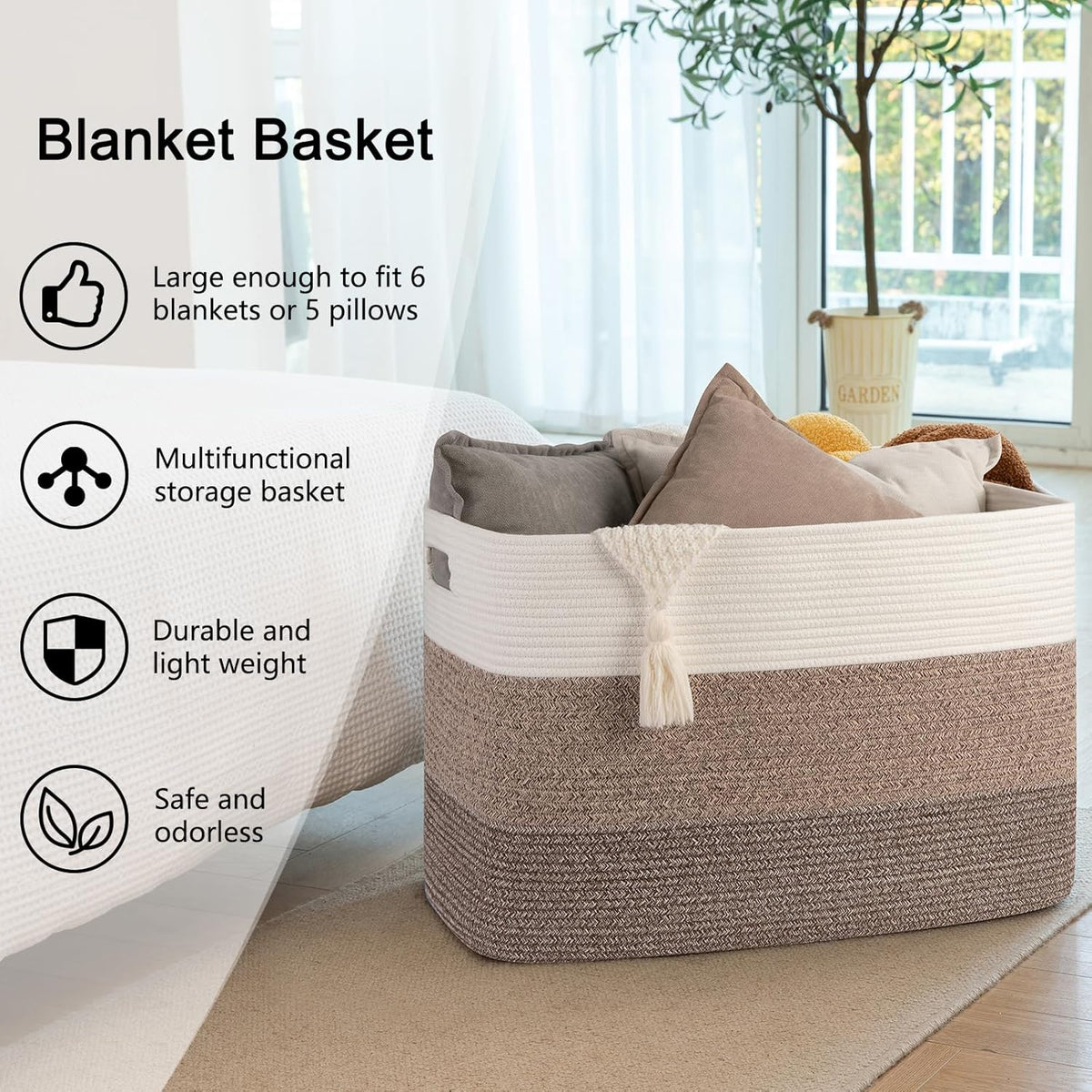 OIAHOMY 108L Extra Large Blanket Basket Dog Toy Basket radient Dark Brown