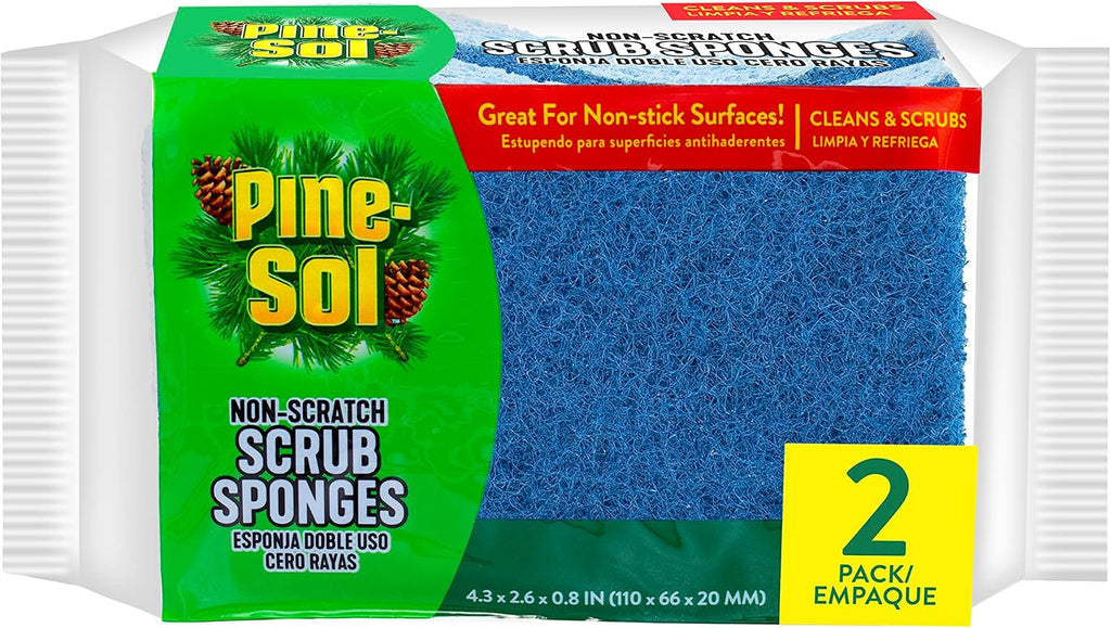 Pine-Sol Non Scratch Scrub Sponges - Double Sided Dish Scrubber Safe for Nonstick Cookware - Kitchen Essentials for Dishwashing and Cleaning, 2 Pack