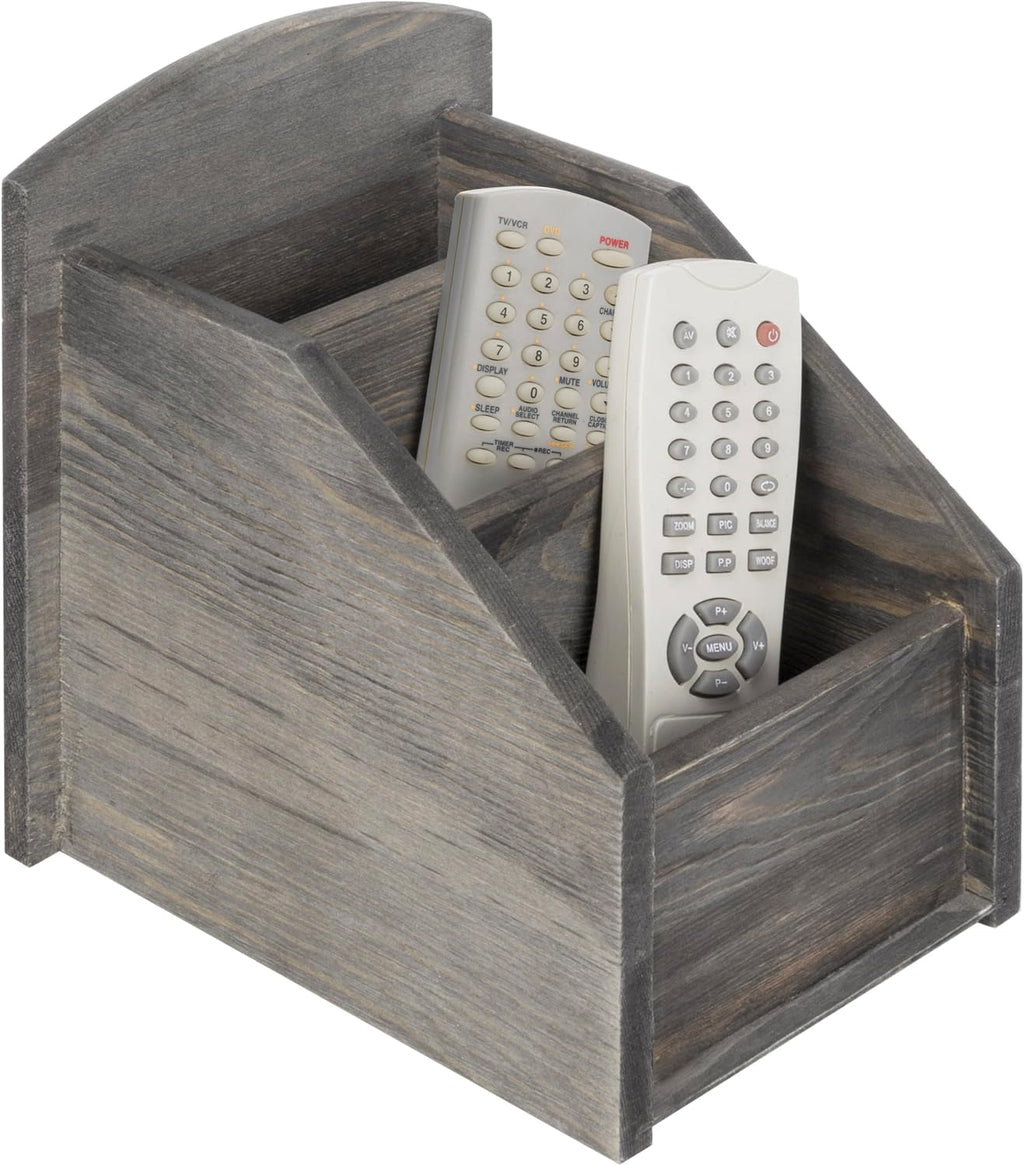 MyGift Rustic Gray Wood Remote Control Holder, 3 Compartment Caddy