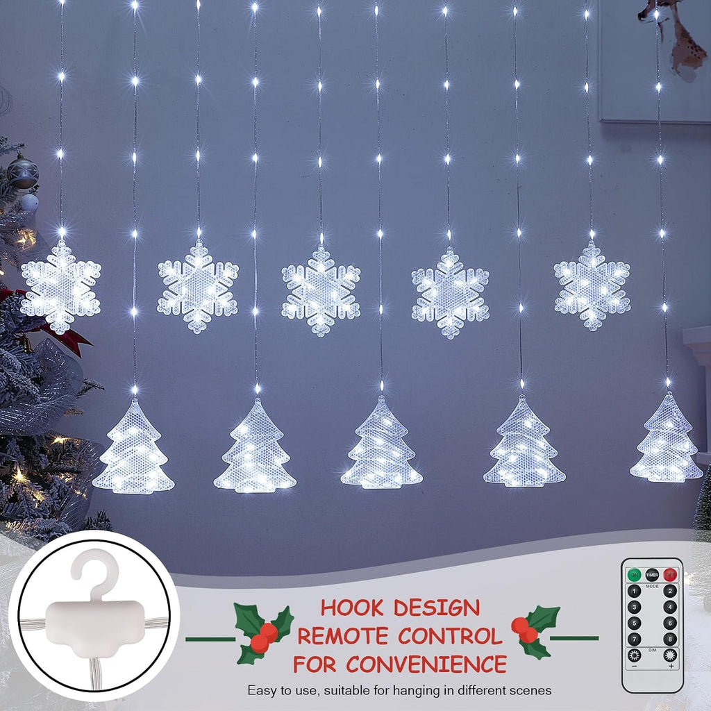 BLOOMWIN Christmas Window Lights Indoor - 2M 160 LED Christmas Window Decorations, Snowflake Curtain Hanging Fairy String Icicle Lights for Xmas Noel Bedroom Holiday Home Outdoor, Cold White USB