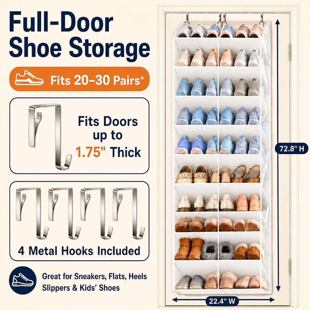 Over the Door Shoe Organizer 10-Tier Shoe Rack, 20–30 Pairs