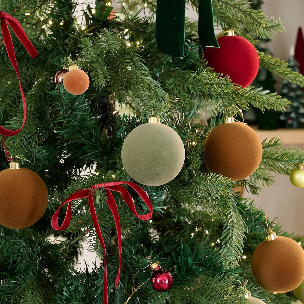 DN DECONATION 9Pcs Velvet Christmas Ball Set, Vintage Christmas Tree Decor