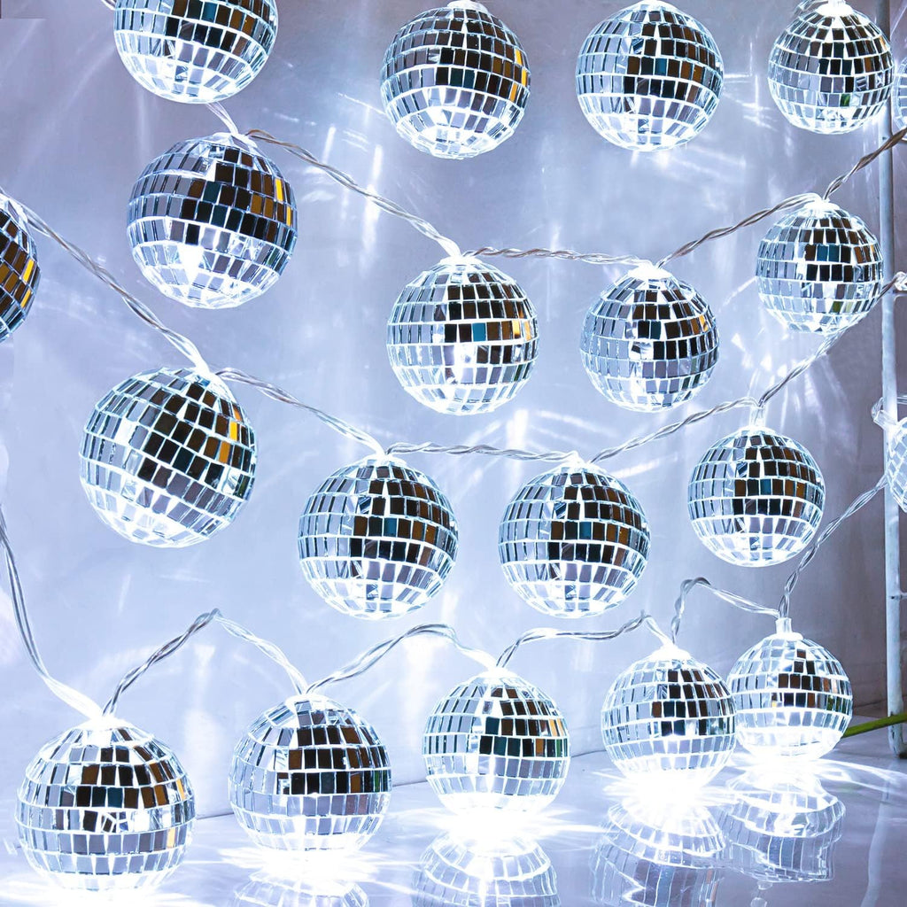 AceList 50 LED 16.4Ft Disco Ball String Light - Battery Powered and USB Plug, Disco Ball Lights for 70's Disco Party Decorations and Birthday Parties, Mamma Mia (Silver)