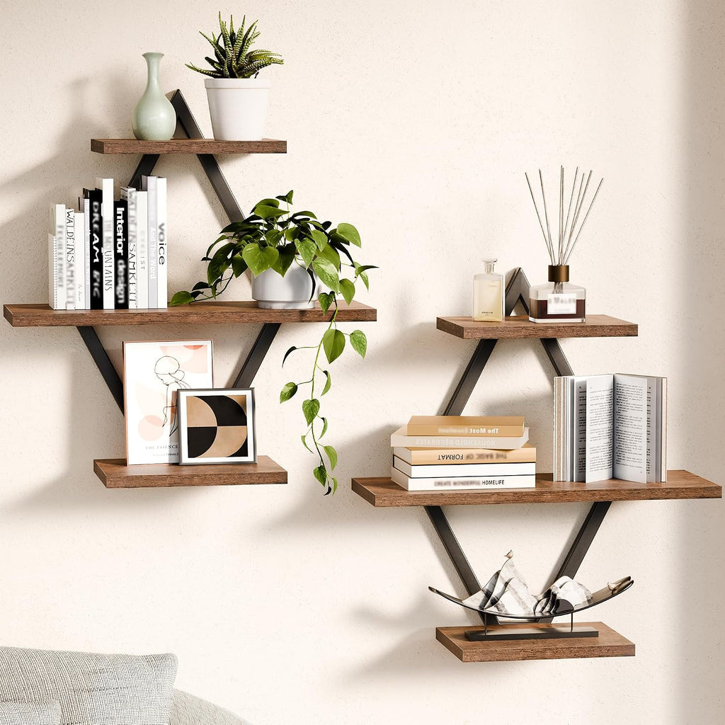 Floating Wall Shelves, Set of 2, Rustic Brown