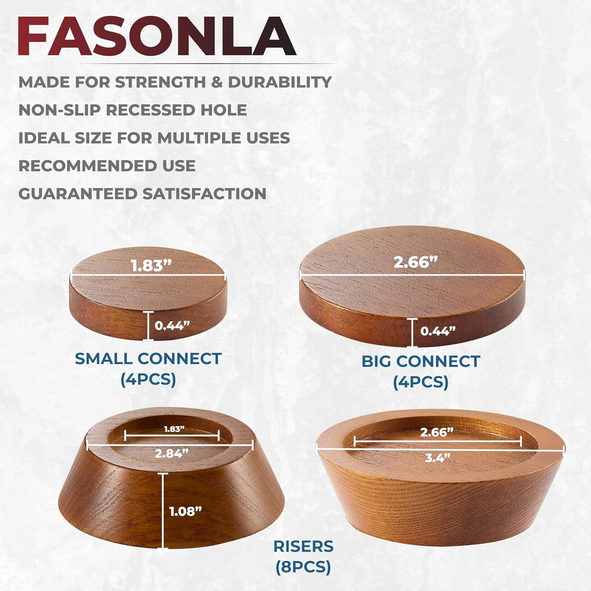 Bed Risers, Furniture Risers (Set of 8-Height 1") Can be Adjusted to 2'' 3''or 4'', Lifts Furniture Risers, Solid Natural Wood Risers, Non-Slip Recessed Hole (Light Brown Color)