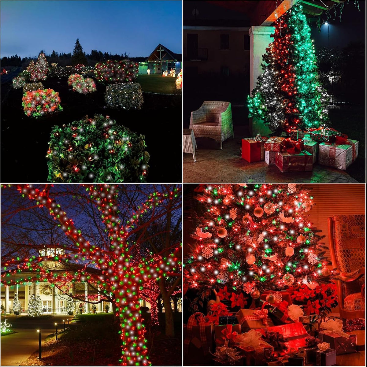 LAMPHOME Red Green White String Lights, 65.3ft 200 LED Christmas String Lights, Mini Fairy Starry Plug in with16 Modes for Outdoor Xmas Tree Wedding Party Decoration