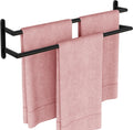 Double Towel Bar, 24Inch Towel Rack for Bathroom, Stainless Steel Double Bath Towel Bar, Wall Mounted Towel Holder, Double Towel Rod Towel Rail Hanger for Wall, Kitchen (Matte Black)