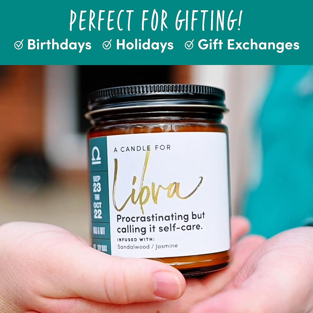 WAX & WIT Libra Candle Gifts for Women, Libra Zodiac Gifts, Astrology Gift for Women, Zodiac Astrology Candle, September October Birthday Gift for Woman - 9oz