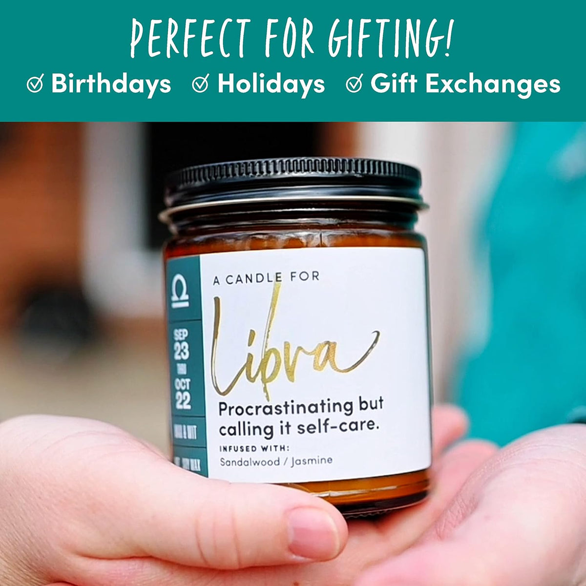 WAX & WIT Libra Candle Gifts for Women, Libra Zodiac Gifts, Astrology Gift for Women, Zodiac Astrology Candle, September October Birthday Gift for Woman - 9oz