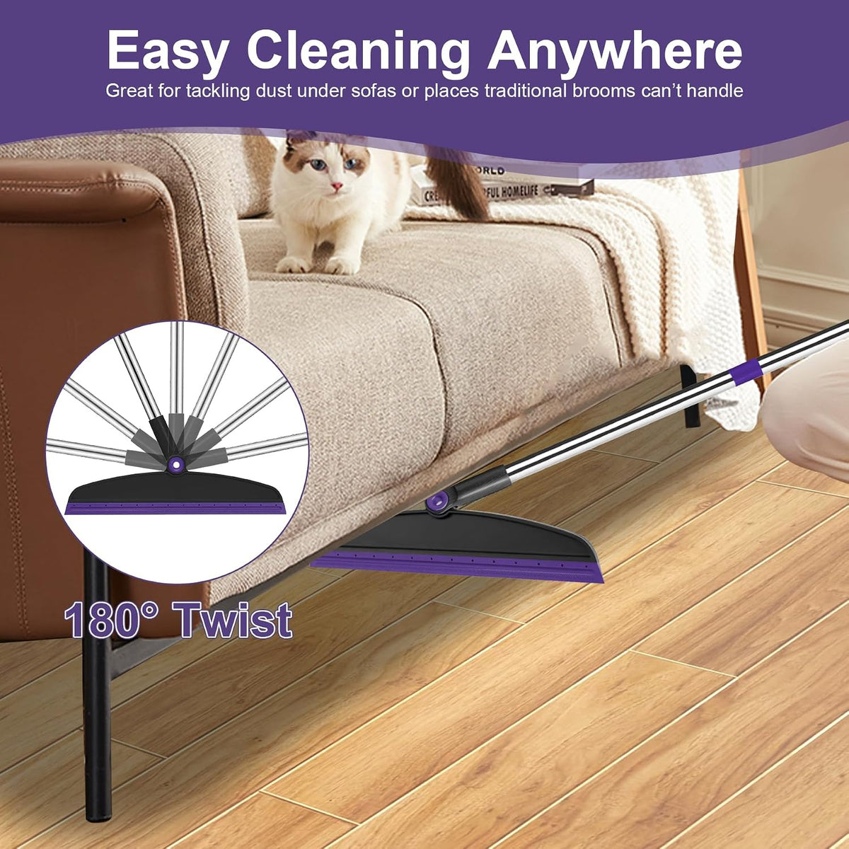 Broom and Dustpan Combo Set, 51" Long Handle Broom with Squeegee