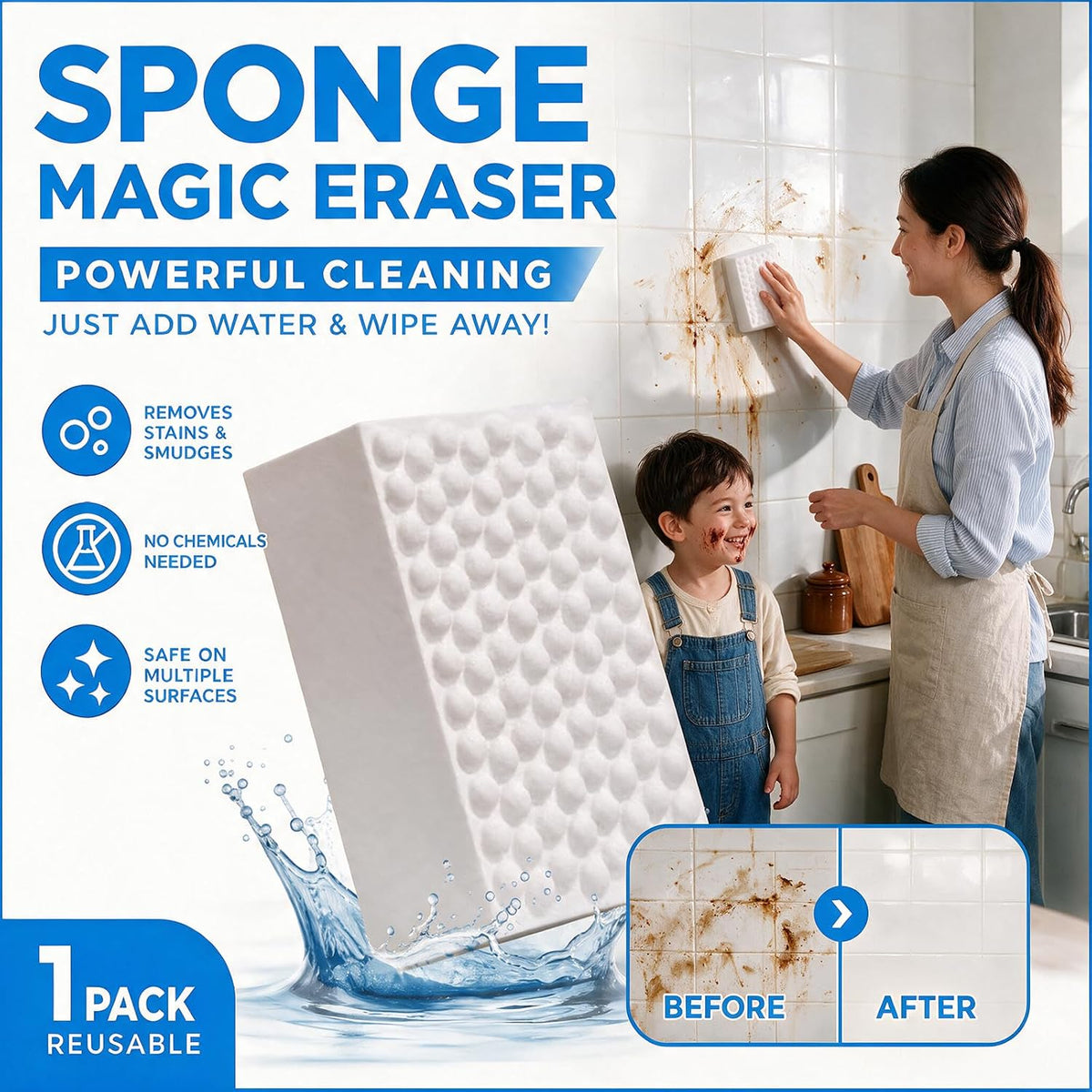 Waffle-Textured Magic Eraser Sponges, High-Density Melamine, 100 Pack