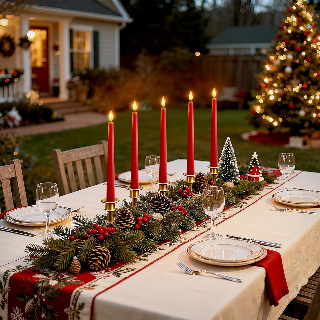 6 Pcs Red Flameless Taper Candles with Remote Timer Dimmer, Plastic Led Taper Candles Realistic, 9.6 Inches Battery Operated Candlesticks Flickering, for Party Holiday Christmas Decor