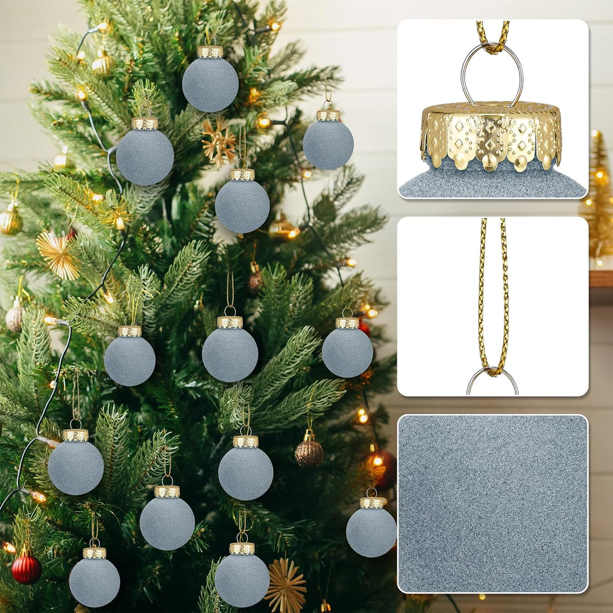 Booson 24 Pcs Velvet Christmas Balls Flocked Xmas Tree Hanging Ornaments