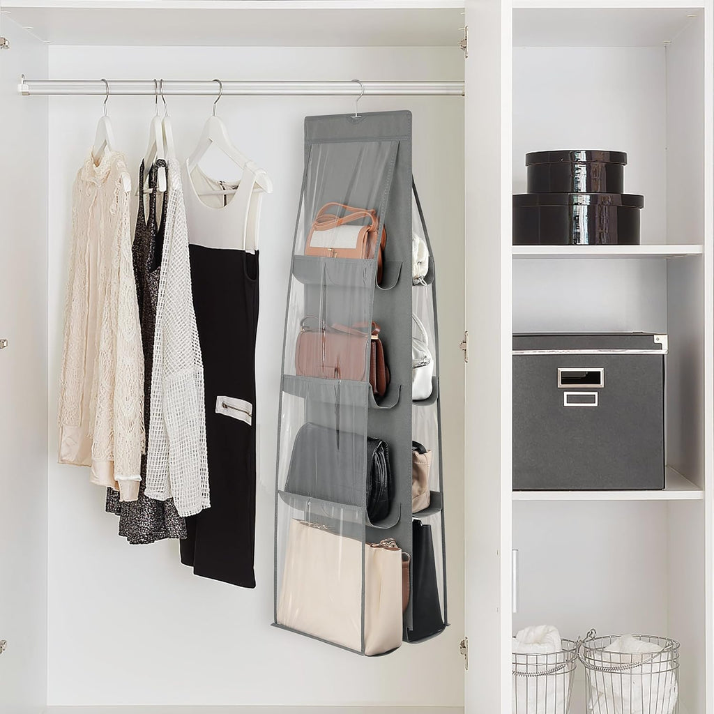8-Pocket Hanging Handbag Purse Organizer for Closet, Grey
