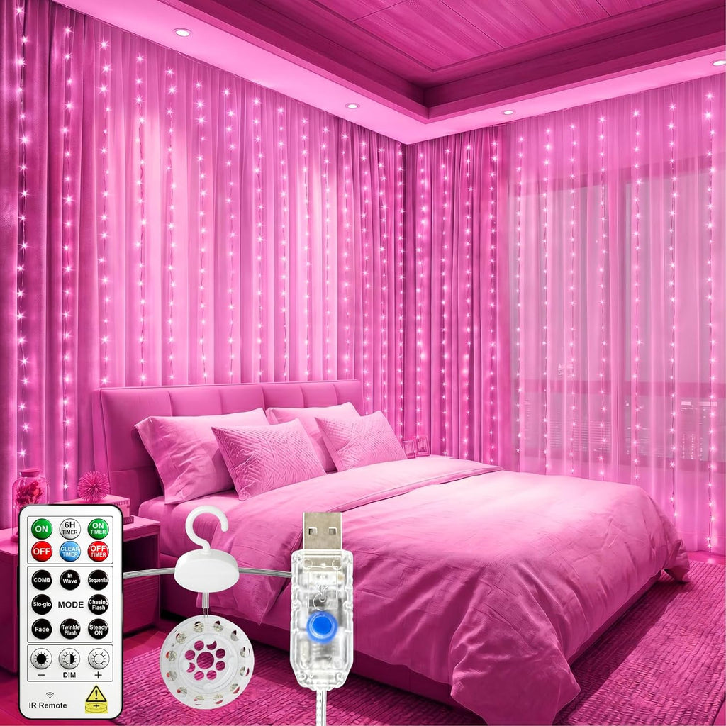 HXWEIYE 300LED Untangled Curtain Lights, 9.8x9.8Ft USB, Remote