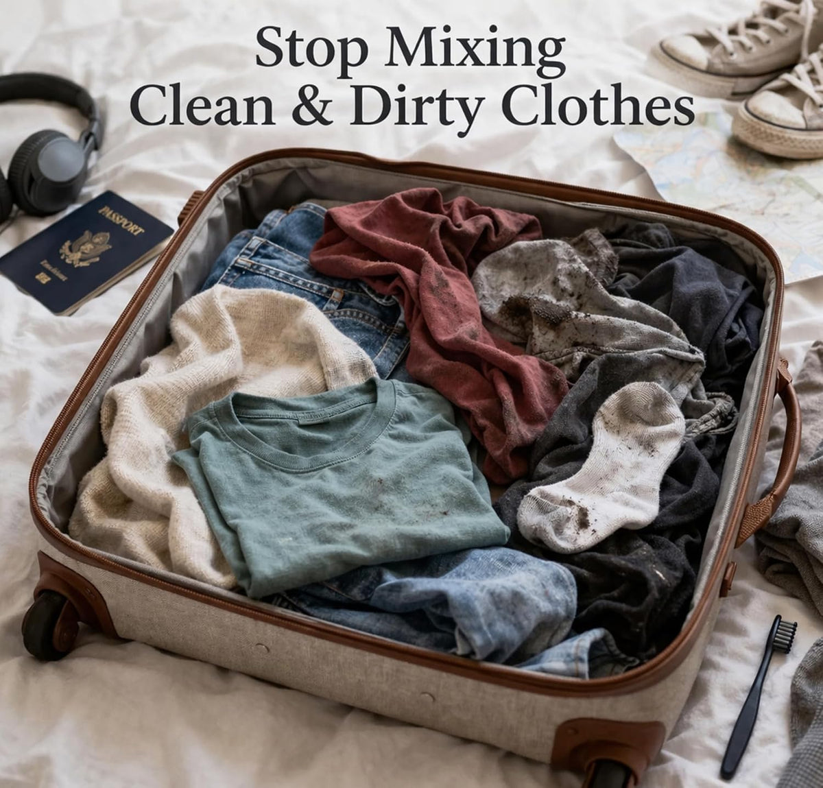 Travel Fanatics Wear Me Wash Me Travel Laundry Bag - 2-Sided Clean and Dirty Clothes Organizer Pouch for Suitcase, Carry-On and Trips