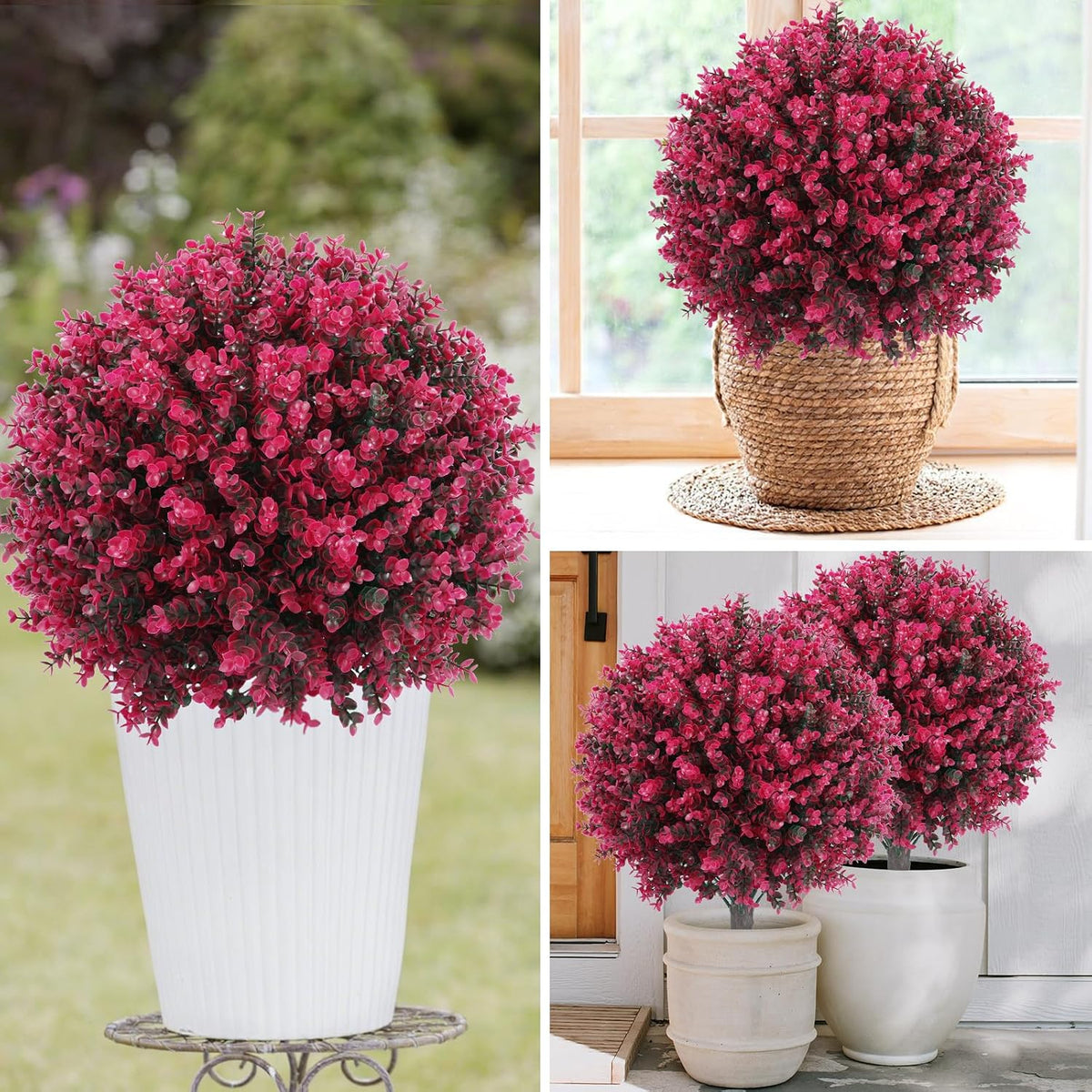 Set of 2 Artificial Red Eucalyptus Topiary Ball Tree,24" with Ground Spike