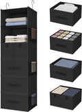 6-Shelf Hanging Closet Organizer with 5 Drawers, Non-Woven Storage, Black