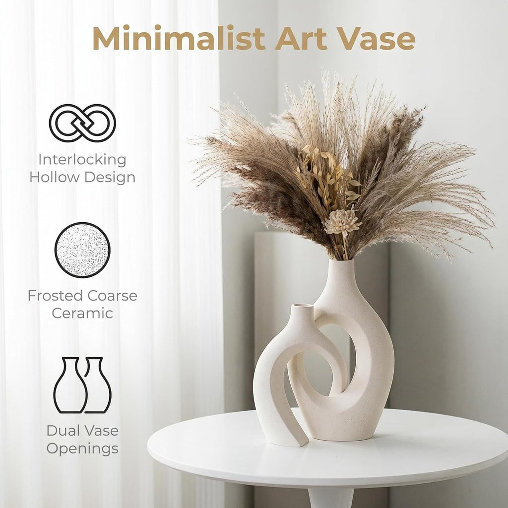 Liotww Snuggle Hollow Ceramic Flower Vase Modern Cream White Vase Set of 2