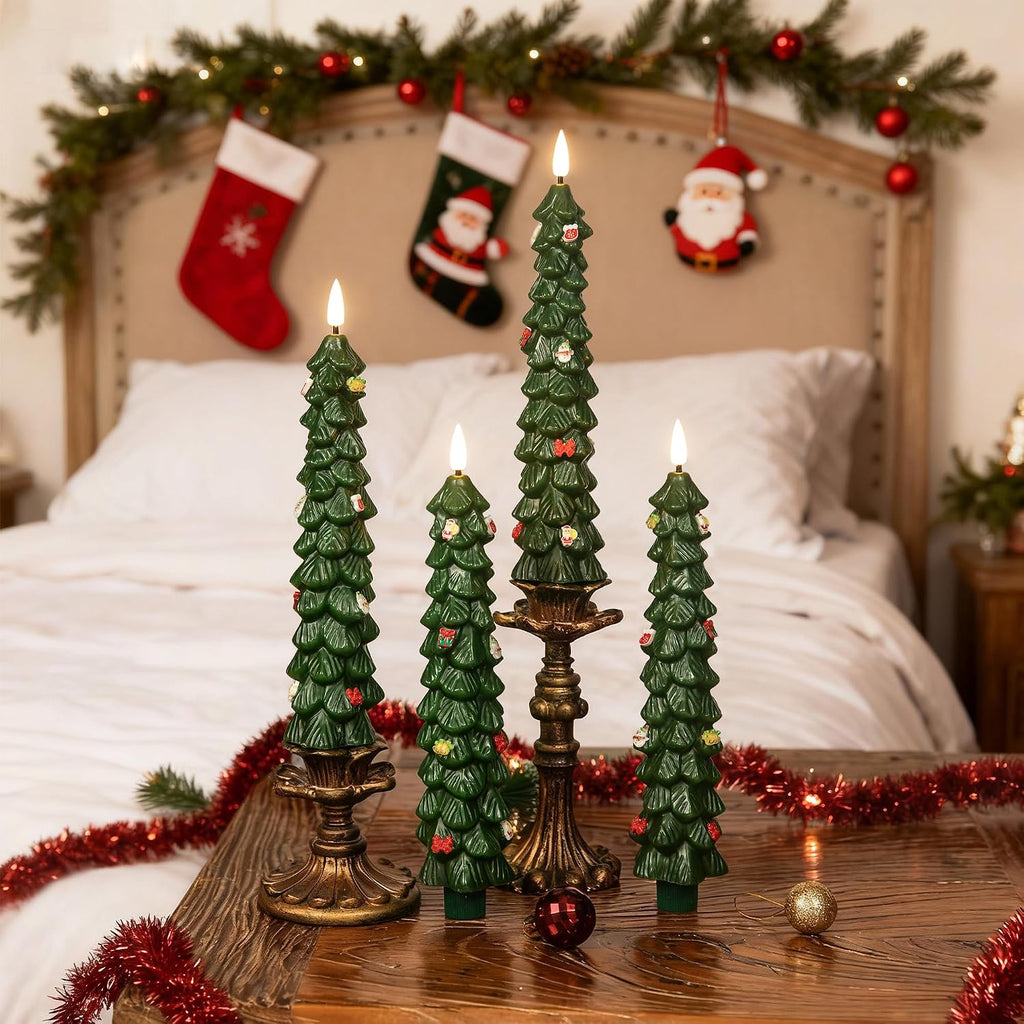 LUSHARBOR Christmas Tree Candles, 4 Pack Flameless Taper Candles 9.8"