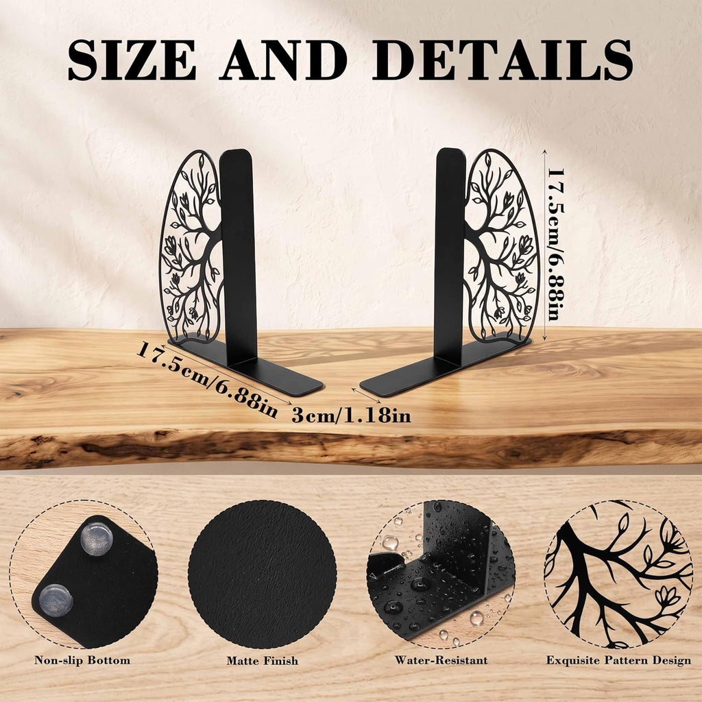 Black Metal Lung Flower Design Bookends, Biology Classroom Decor
