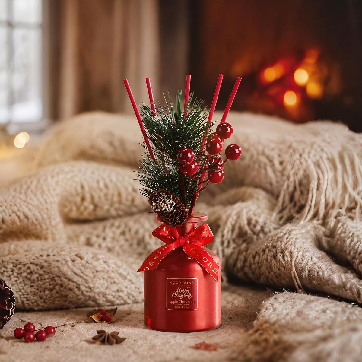 COCORRÍNA Christmas Reed Diffuser Set, Apple & Cinnamon, 4.06 fl oz