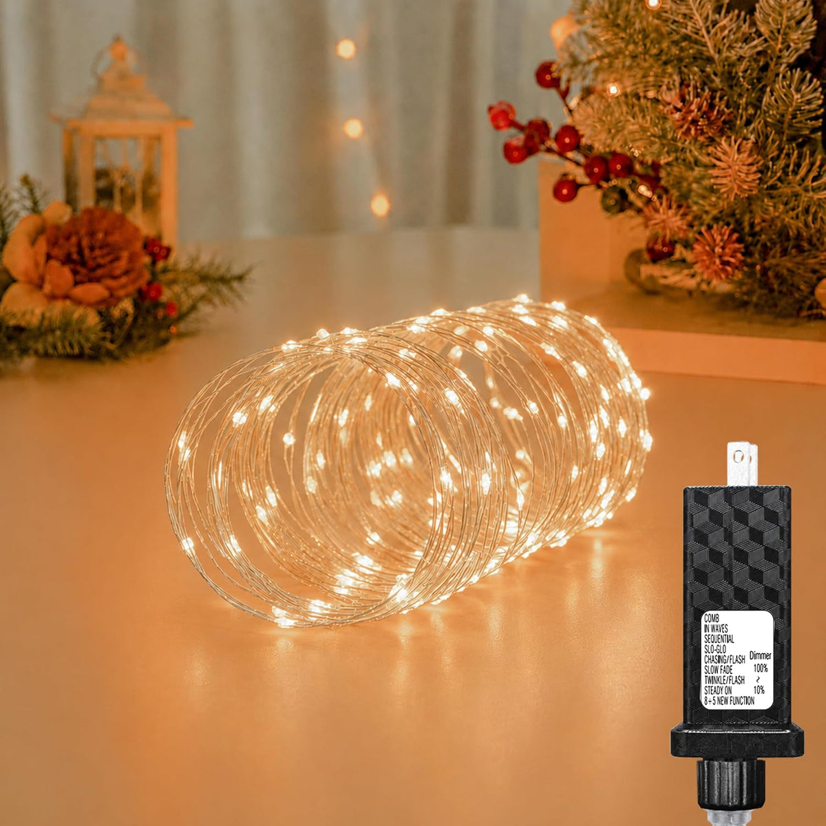 33FT 100 LED Plug in Fairy Lights with 13 Modes & Timer, Warm White