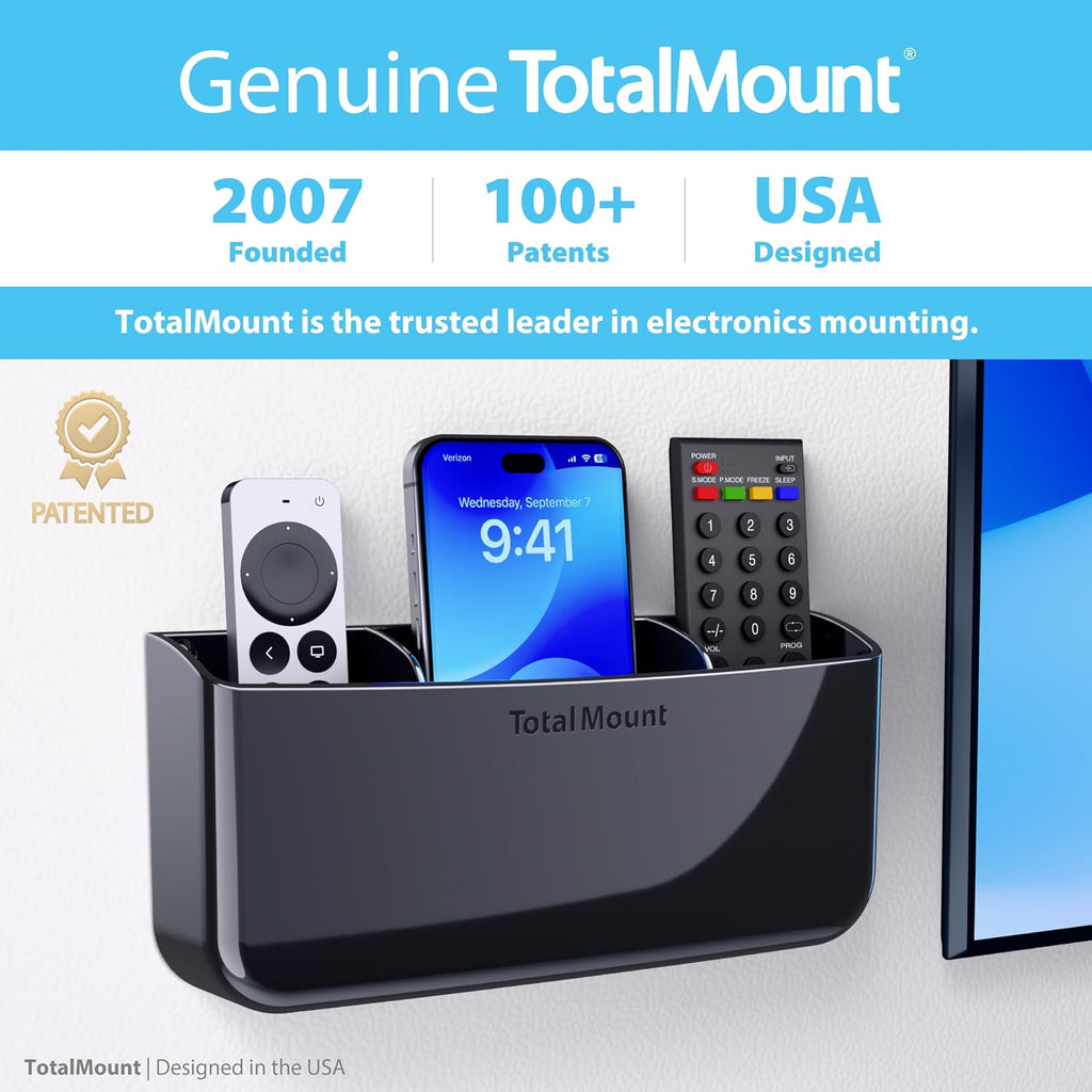 TotalMount Drop-Free Remote Holder – Removable Adhesive Strips – XL Black